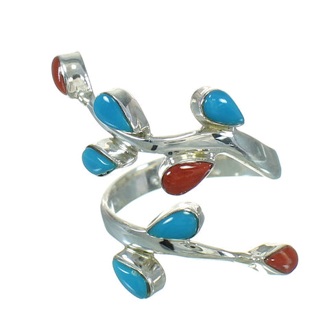 Turquoise Coral Silver Southwestern Ring Size 8-3/4 QX82909